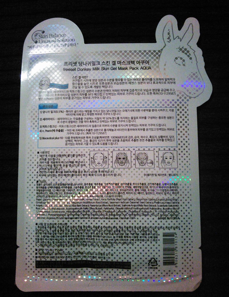 Back of Freeset Donkey Milk Skin Gel Mask Pack Aqua