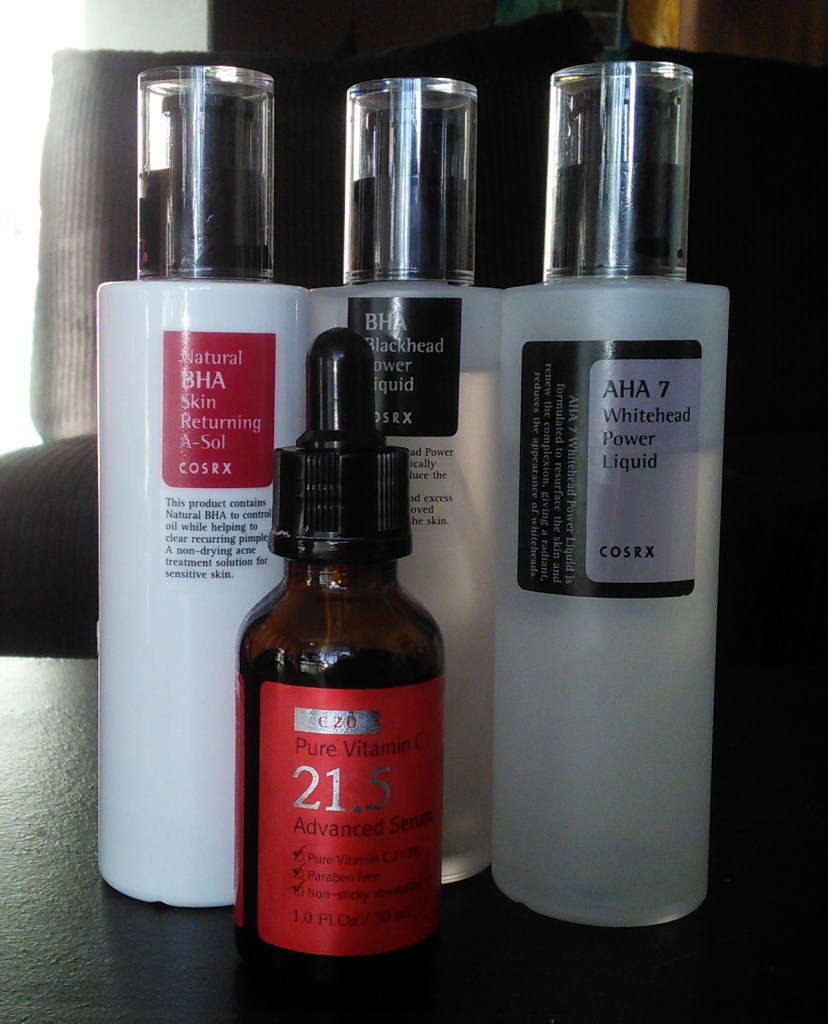 COSRX AHA and BHA products and C21.5 vitamin C serum