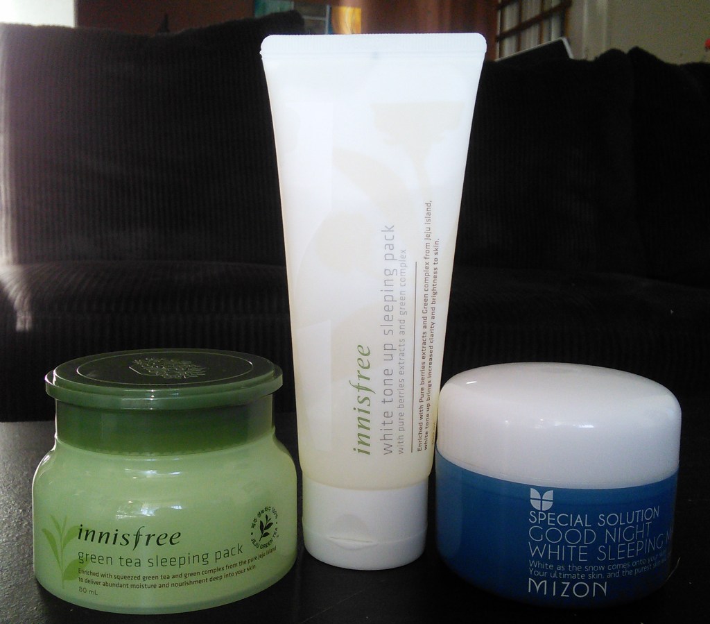 Innisfree Green Tea Sleeping Pack and White Tone Up Sleeping Pack, Mizon Good Night White Sleeping Mask