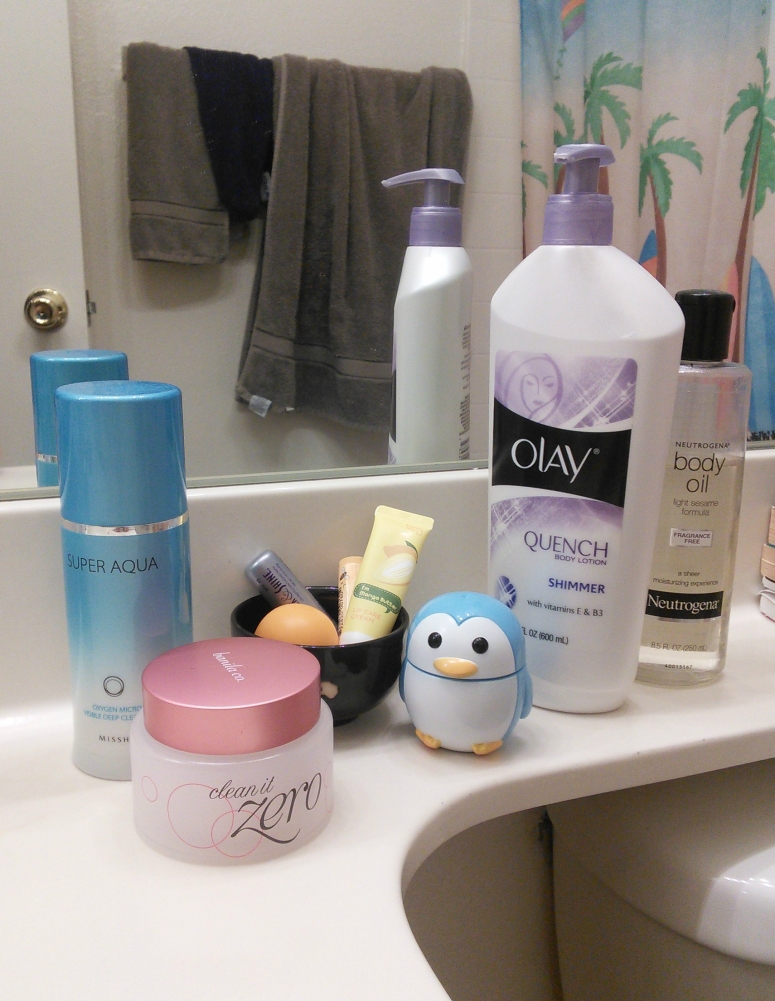 Cleansing balm, foaming cleanser, hand cream, and lip balms
