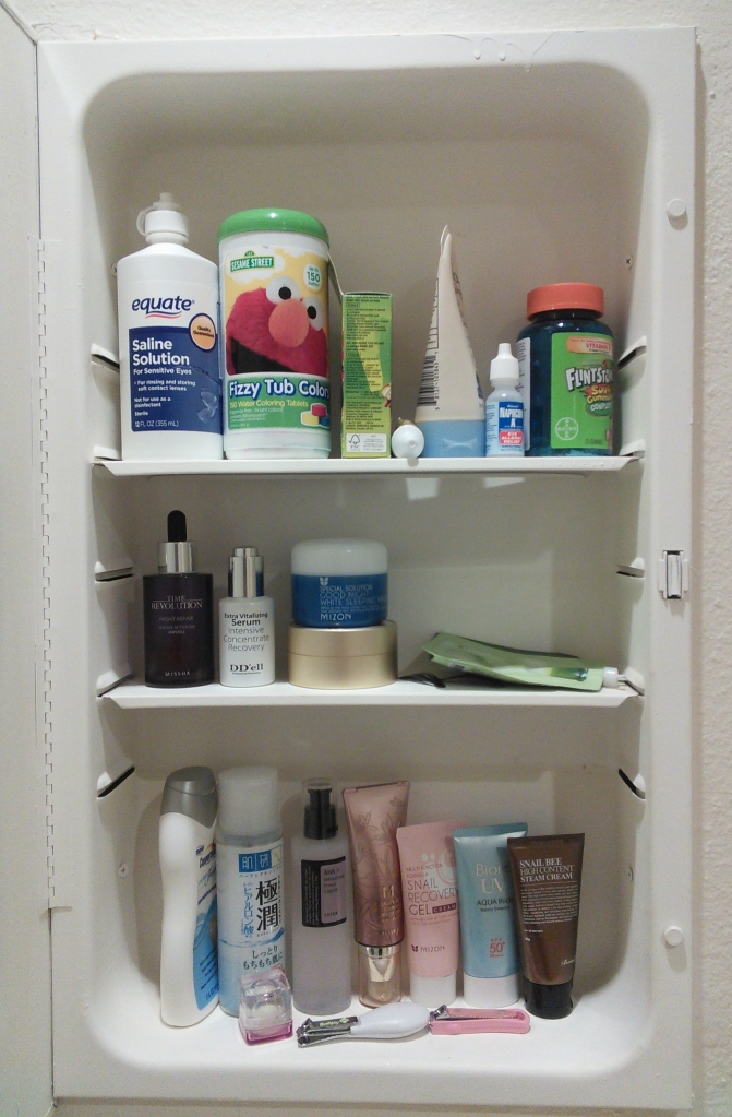 Second bathroom cabinet beauty products