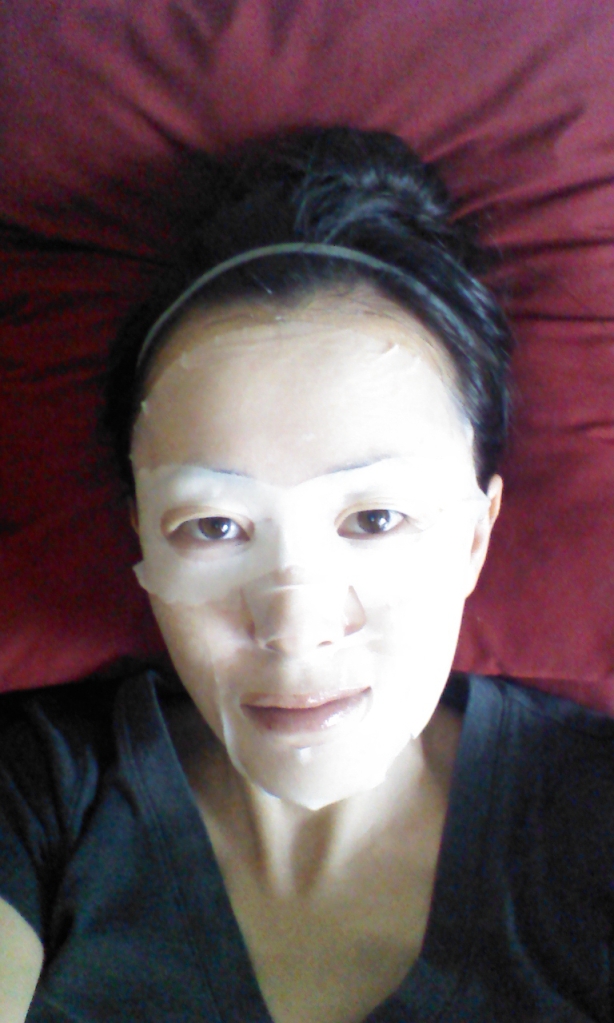 Wearing Innisfree Rose sheet mask over My Beauty Diary Puffiness Intensive eye mask