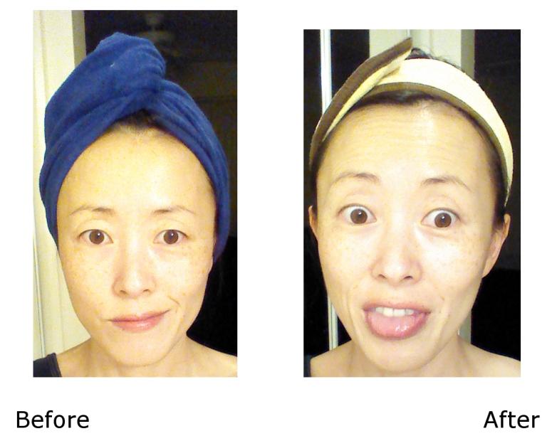Lindsay Lavender Modeling Mask before and after