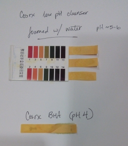 pH test results of diluted COSRX low pH cleanser