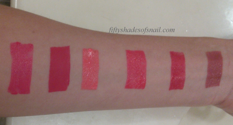Lipstick swatches for testing of Etude House Real Art Moisture Cleansing Oil