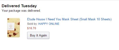 Etude House snail sheet masks from Amazon
