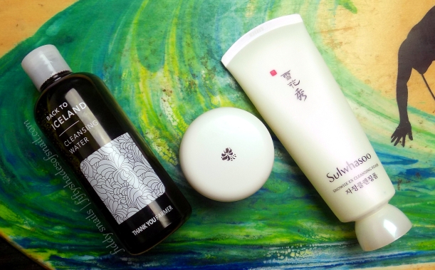 Thankyou Farmer cleansing water, Darphin cleansing balm, and Sulwhasoo foaming cleanser