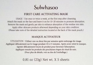 Sulwhasoo First Care Activating Mask English directions
