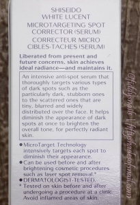 Shiseido White Lucent MicroTargeting Spot Corrector package claims