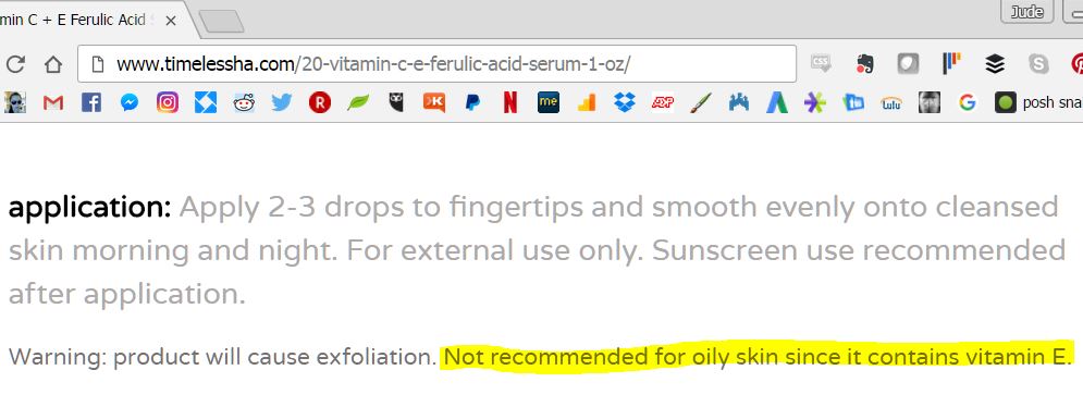 Timeless CEF oily skin warning