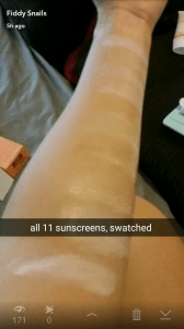 Sunscreen arm swatches